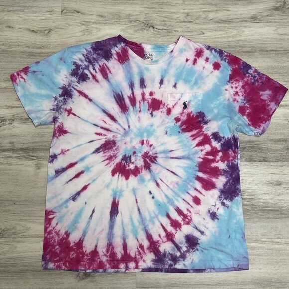Vtg Polo Ralph Lauren Shirt Mens L Tie Dye Swirl Pony Tee Single Stitch Preppy - Picture 4 of 11